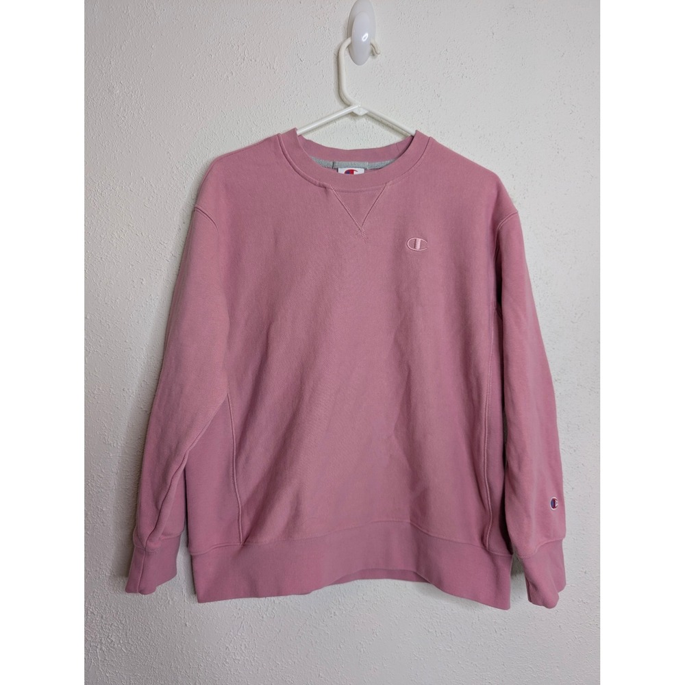 Champion Women Sweatshirt L Pink Reverse Weave Fleece Pullover Crewneck